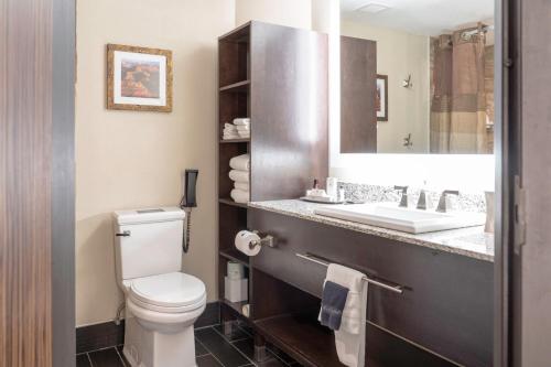 a bathroom with a toilet and a sink and a mirror at The Grand Hotel at the Grand Canyon in Tusayan