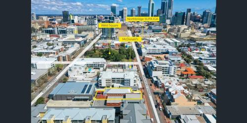 an aerial view of a city with many buildings at Emu Backpackers Perth - note - Valid Passport required for check in in Perth