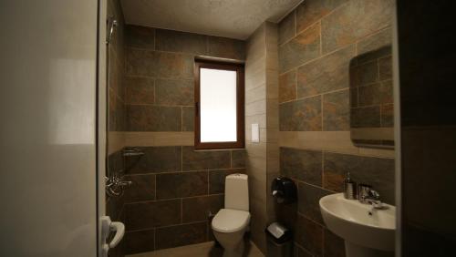 a bathroom with a toilet and a sink and a window at Boutique Villas Murgavets Pamporovo in Pamporovo