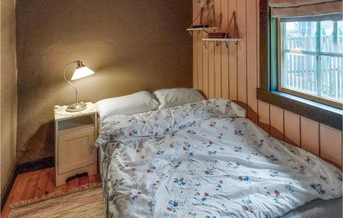- un lit non aménagé dans une chambre avec fenêtre dans l'établissement 3 Bedroom Stunning Home In Hornnes, à Hornnes
