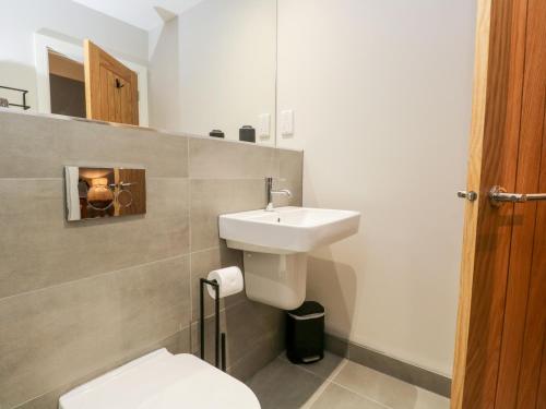 a bathroom with a white sink and a toilet at Grizedale in Kendal