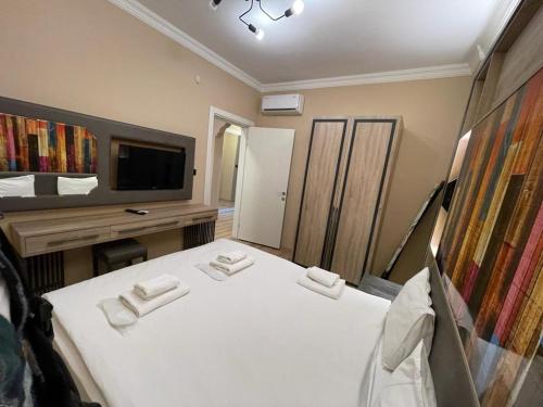 een kamer met een bed en een televisie en een bed sidx sidx sidx bij KAKTÜS SUİT in Istanbul