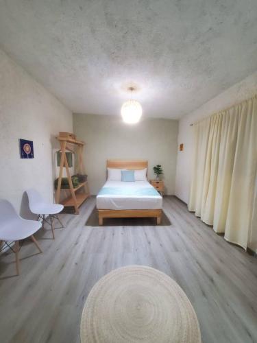 a large room with a bed and a table at Alojamiento el nixtamal in Oaxaca City