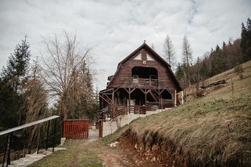 an old barn on the side of a hill at Cabana Yvan in Gârda de Sus