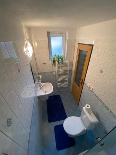 baño con aseo y lavabo y ventana en Privat Tília, en Ivachnová