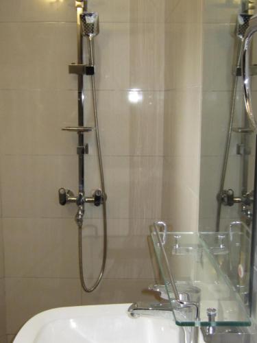 a bathroom with a shower and a sink at Chanya Luxury Apartment, S 31, Lake View Residencies in Nuwara Eliya