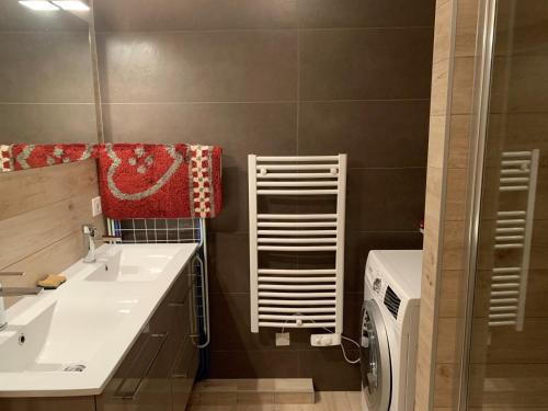 uma casa de banho com um lavatório e uma máquina de lavar roupa em Appartement Châtel, 3 pièces, 4 personnes - FR-1-198-249 em Châtel