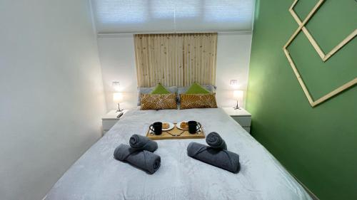1 dormitorio con 1 cama con 2 almohadas en Xookoob Sunset House, en San Bartolomé