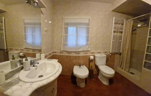 坎德萊達的住宿－CASA RURAL LAS TRAVIESAS 2，一间带卫生间和水槽的浴室
