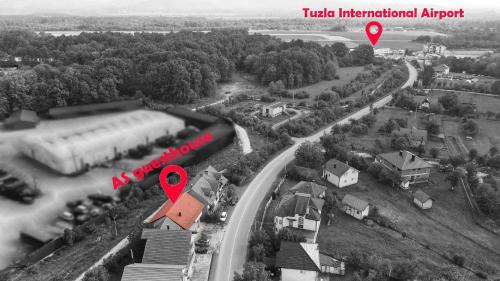an aerial view of a train traveling down a road at Air&Wiz Apartments in Krževići