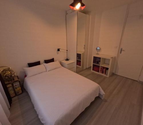 1 dormitorio con 1 cama blanca grande en una habitación en Calme chambre Maya en Lyon