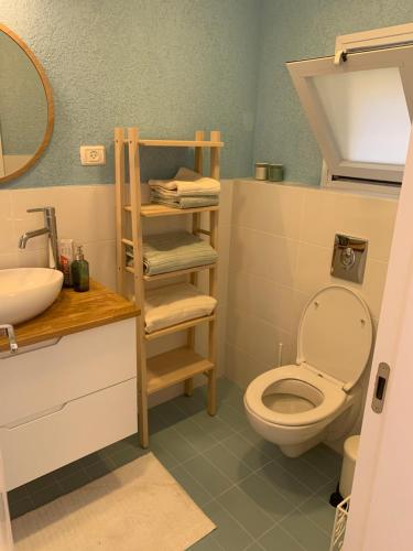 een badkamer met een toilet en een wastafel bij Iris privet room in Mevasseret Zion