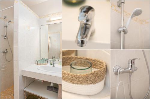 een collage van foto's van een badkamer met een wastafel en een douche bij Villa Surelles - 3 chambres - piscine - Le Diamant in Le Diamant