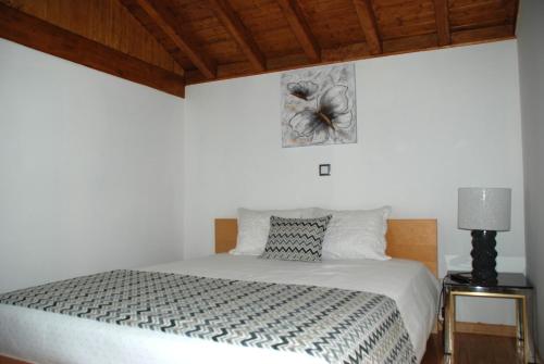 a bedroom with a bed and a picture on the wall at Superb Bruzende Village in Baião