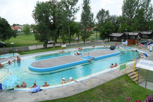 a group of people in a swimming pool at Mandi apartman in Veresegyház