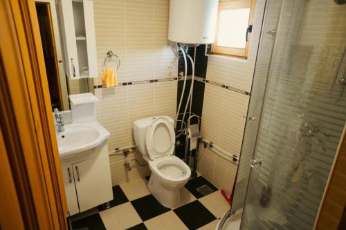a bathroom with a toilet and a sink at Villa Route Rugove in Peje