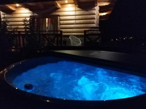 a large blue hot tub in a room at Zymbiańsko Chałupa 1 z balią na wyłączność in Ząb