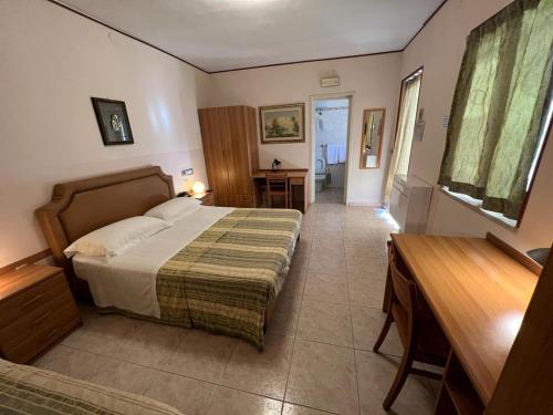 巴里的住宿－HOTEL MARE PINETA，配有一张床、一张桌子和一张桌子的酒店客房