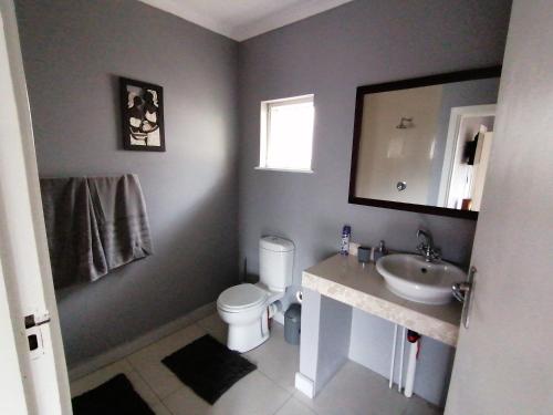 a bathroom with a toilet and a sink and a mirror at Protea Private Suite - Ramsgate Ramble Rest in Margate