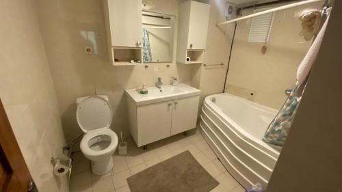 a bathroom with a toilet and a sink and a tub at Feel the nature near to Viaport marina in Tuzla