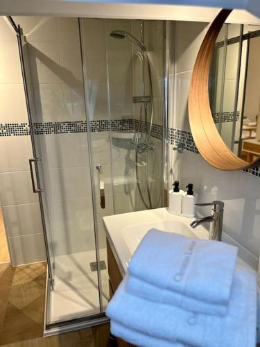 une salle de bain avec douche et lavabo dans l'établissement Champagne stars, à Épernay