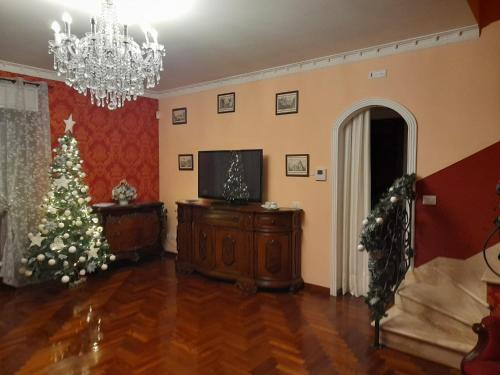 a living room with a christmas tree and a television at La casa di Tizio, Caio e Sempronio in Rome