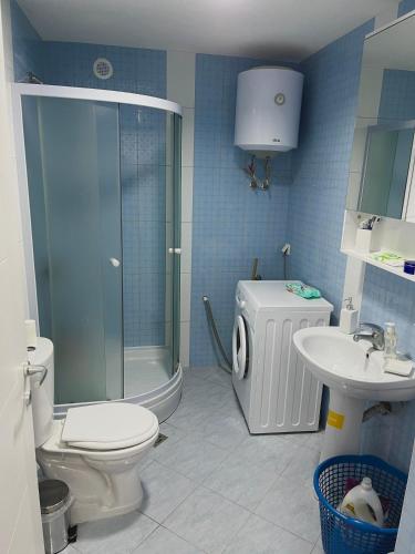 un bagno con doccia, WC e lavandino di The Emerald Dream a Ohrid