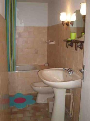 une salle de bain avec un lavabo et des toilettes dans l'établissement Joli appartement avec terrasse et jardin - vue sur montagne, à Bagnères-de-Bigorre
