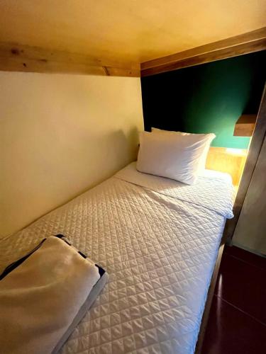 a bed in a room with a green wall at ONDA - Playa Grande - Adults Only in Playa Grande