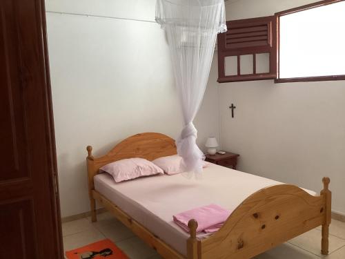 1 dormitorio con 1 cama con mosquitera en Appartement Montgeralde Fort-de-France en Fort-de-France