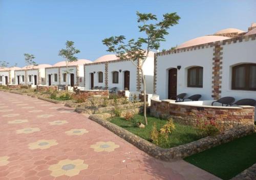 szereg białych domów z dziedzińcem w obiekcie Dolphin Continental Hotel w mieście Al-Kusajr