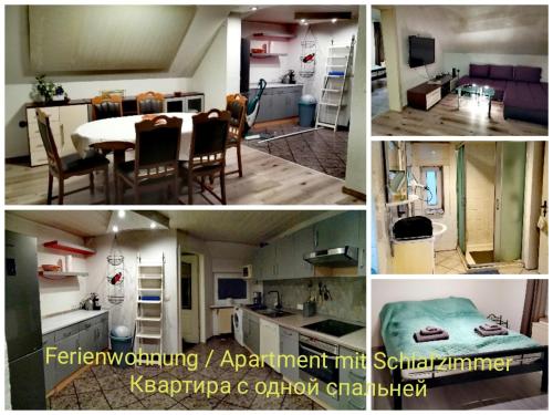 a collage of photos of a kitchen and a room at Ferienwohnung Monteurzimmer in Plessa