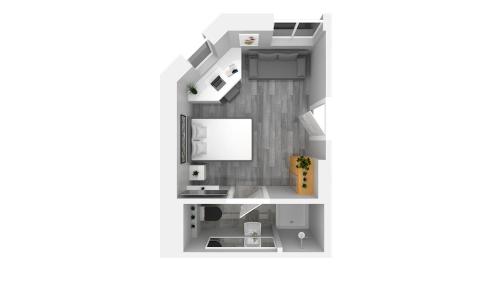 aometric view of a floor plan of a house at Downtown Apartments Ulm - im Herzen von Ulm & komfortable Boxspringbetten in Ulm