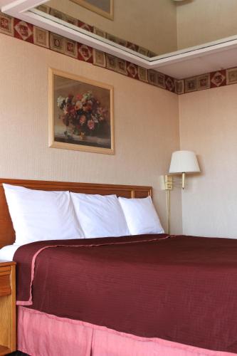 a bedroom with a bed with a red blanket and a painting at Regency Inn Richmond in Richmond