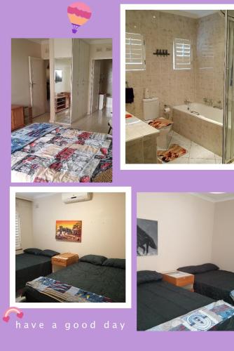 un collage de photos d'une chambre et d'une salle de bains dans l'établissement Wedgewood Terrace, à Durban