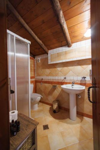 a bathroom with a sink and a toilet at Castello di Haria in Kaloú