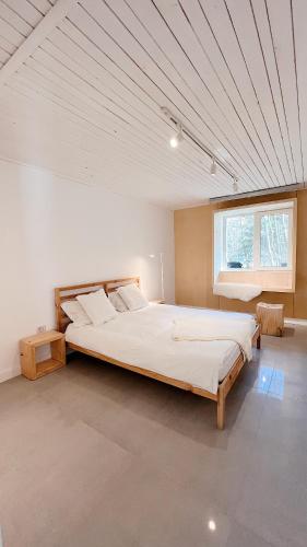 a bedroom with a large bed in a room with a window at Cabana Sapte in Breaza