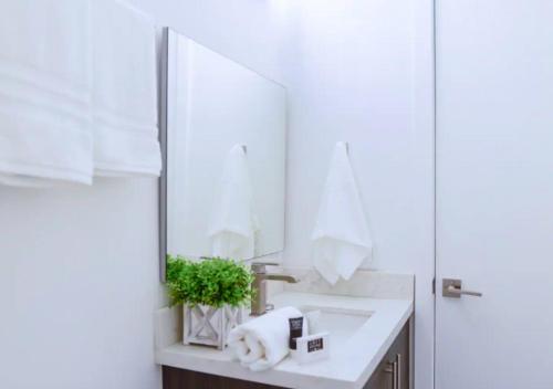 een badkamer met een wastafel en een spiegel bij Incredible 3BR Townhouse In Miami in Golden Glades