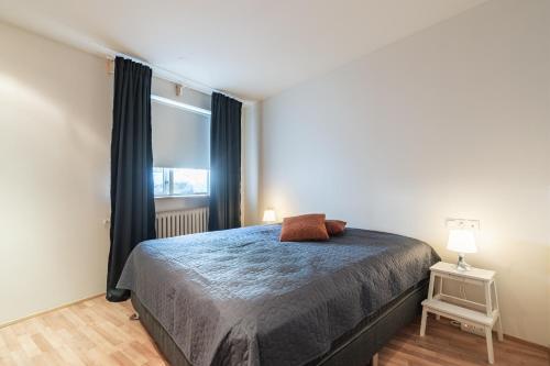 a bedroom with a large bed and a window at RVK City centre apartment in Reykjavík