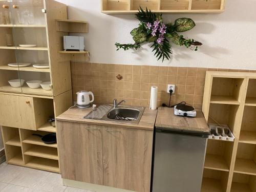 a kitchen with a sink and a counter top at Old Town Apartments R11 in Olomouc