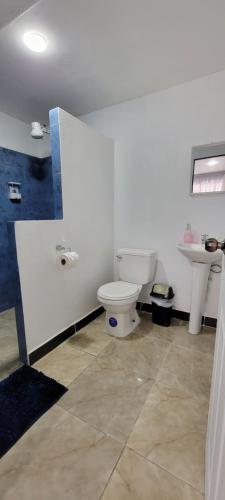 a bathroom with a toilet and a sink at Panda House in Quepos