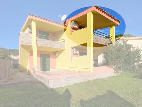 a rendering of a house with a yellow w obiekcie Paradise Flat - View, Garden & Parking (200Mt Sea) w mieście Costa Rei