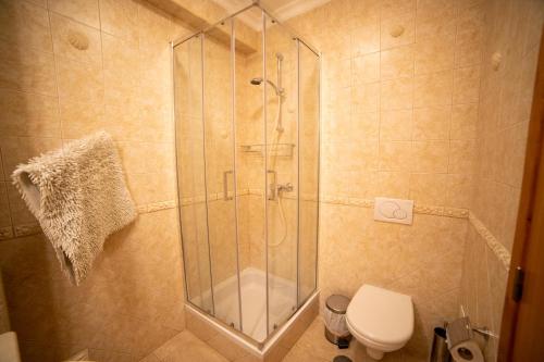 a bathroom with a shower and a toilet at Dream Holidays Cabanas in Tavira