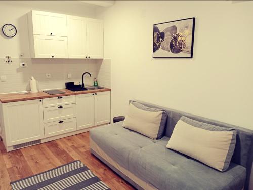 a living room with a couch and a kitchen at Apartman Iva in Divčibare