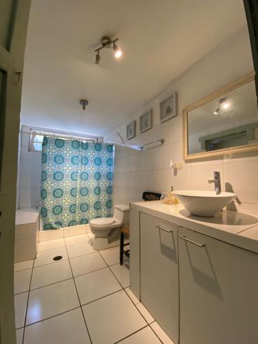 a bathroom with a sink and a toilet at Uva Dulce in Tunca Arriba