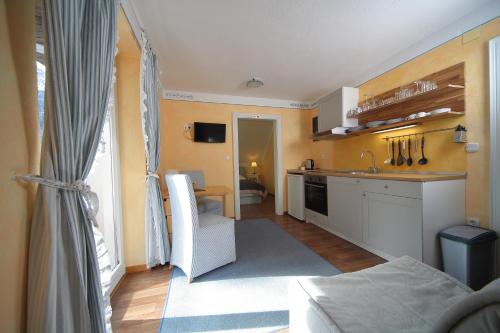 a kitchen with a sink and a counter top at Vila Edelweiss Rooms&App Kranjska Gora in Kranjska Gora