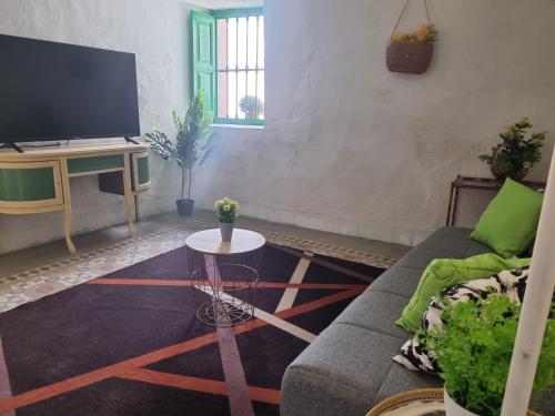a living room with a couch and a tv at Apartamentos La Cueva in Paterna