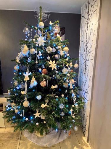 a christmas tree with ornaments on it at Gîte de la Vallée in Dambach