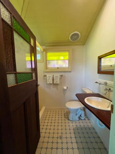 a bathroom with a toilet and a sink at Grey Gum Lodge in Nimbin