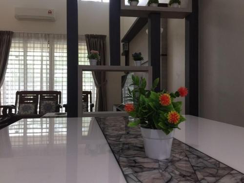 a living room with a potted plant on a counter at Koolest homestays Meru in Ipoh